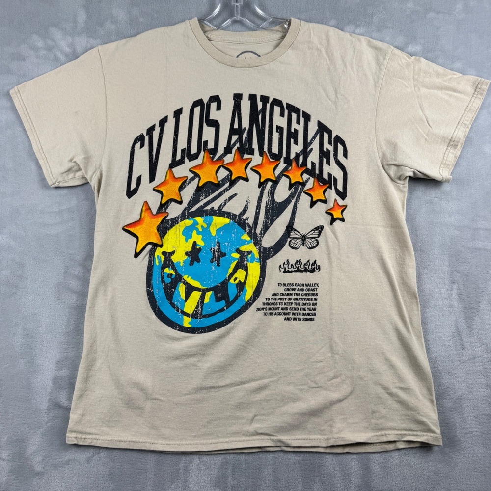 CV‎ Los Angeles Graphic Unisex T Shirt Earth Smiley Face Stars Butterfly Size L
